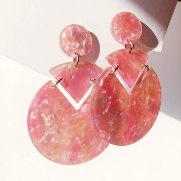 Round Confetti Acetate Earrings Pink Gold Multicolor - Picture 6 of 7